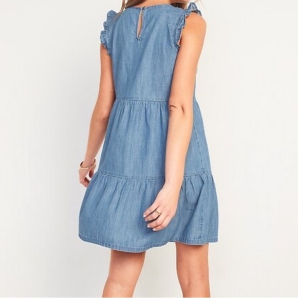 NWT GAP Blue Ruffle Mini Dress - Picture 2 of 6